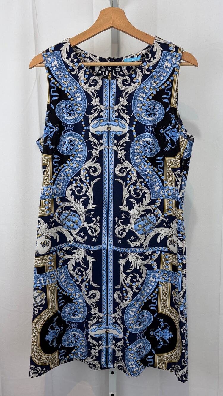 J. MCLAUGHLIN Baroque Printed Sleeveless Shift Sheath Dress Blue Multicolor L
